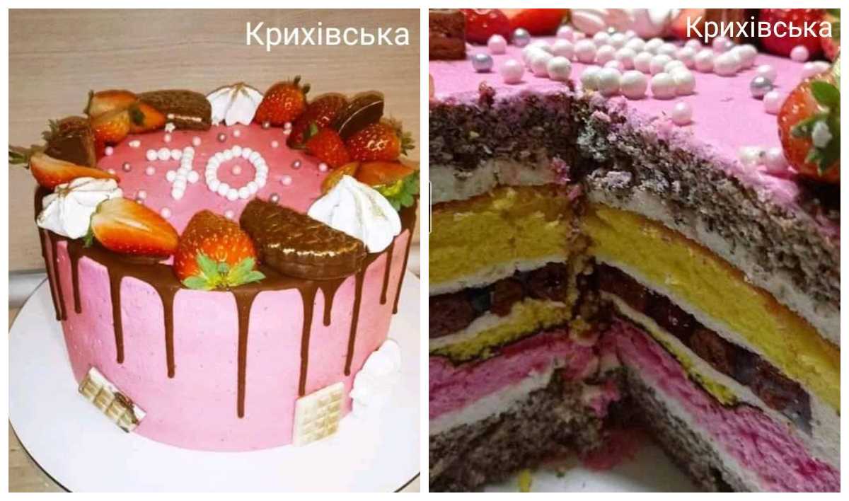 торт з кольоровими коржами